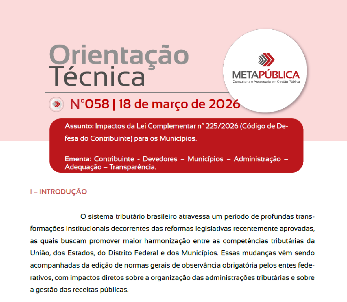 Imagem principal de ORIENTAÇÃO TÉCNICA Nº 58 - 18 de março de 2026
